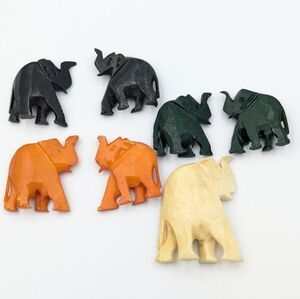 Vintage 7 hand carved wood and bone elephant bead pendants